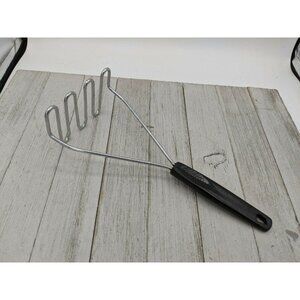 Vintage Potato Vegetable Masher Stainless Steel Black Handle Utensil 9"
